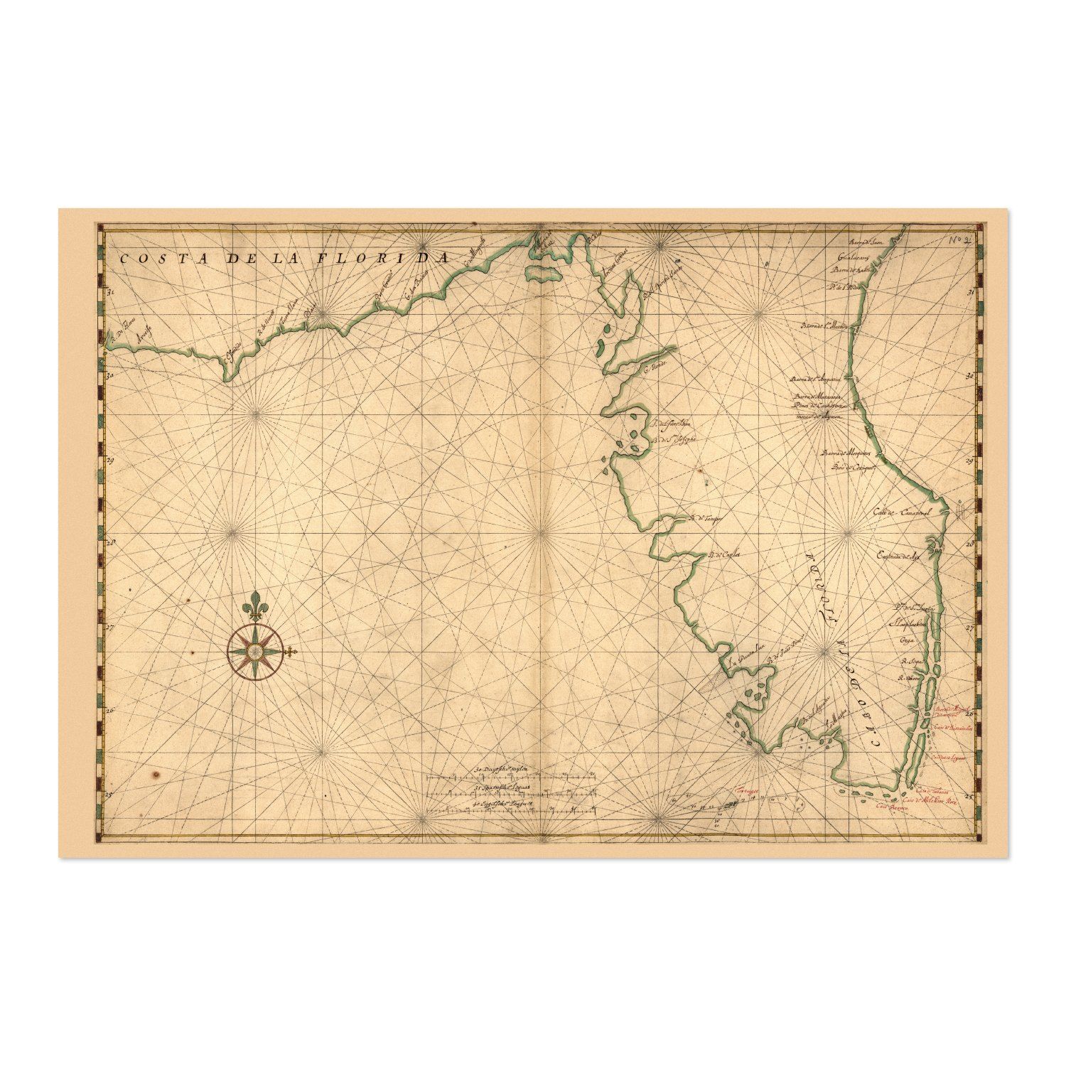 Florida Coast 1639 Chart vintage print